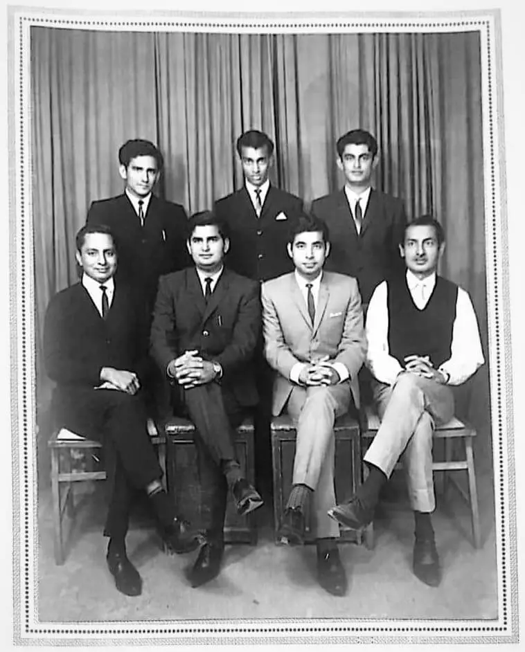 Group photo of Dr. Pardhan and other batchmates during farewell party in Liaqat Medical College Hyderabad. Photo was taken in December 1967